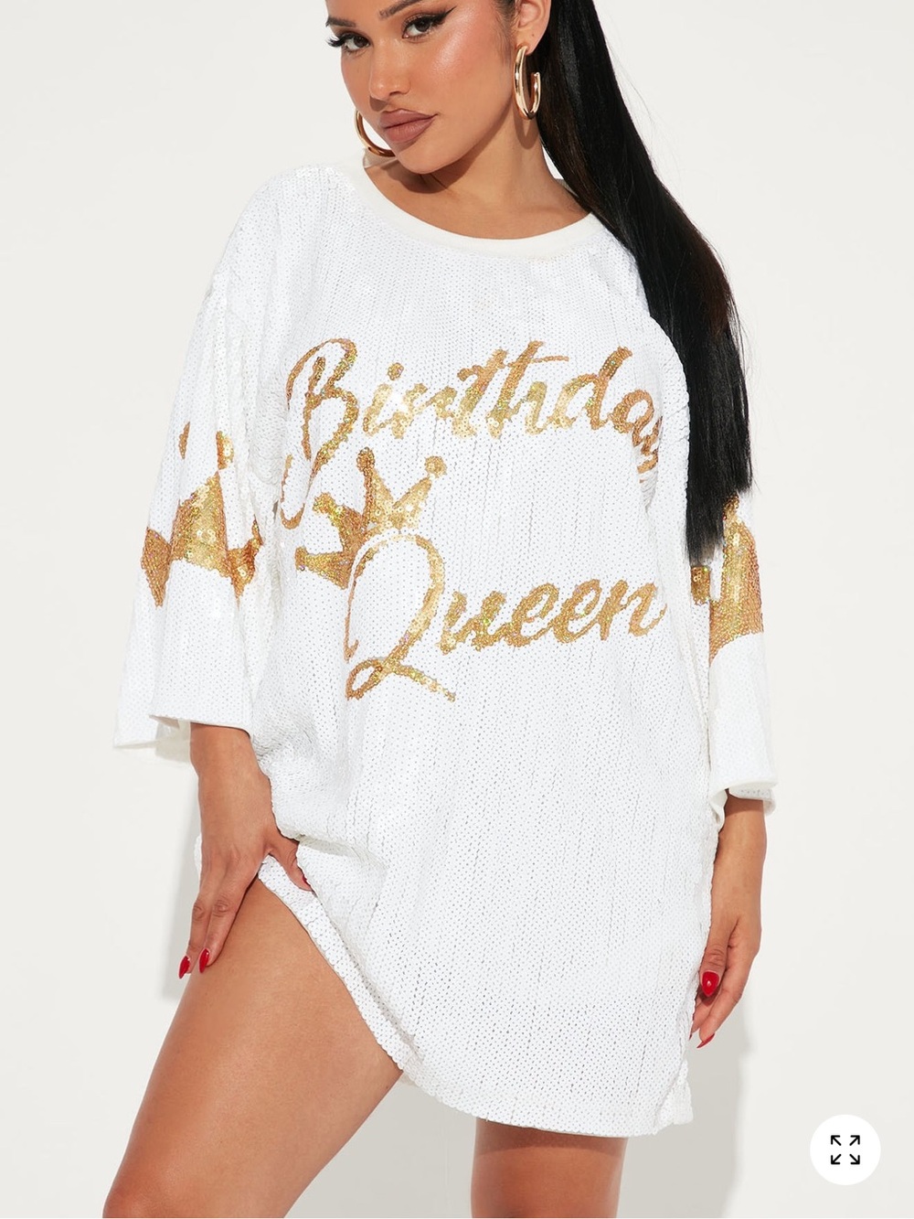 Birthday Queen Sequin Tunic Dress - White & Gold